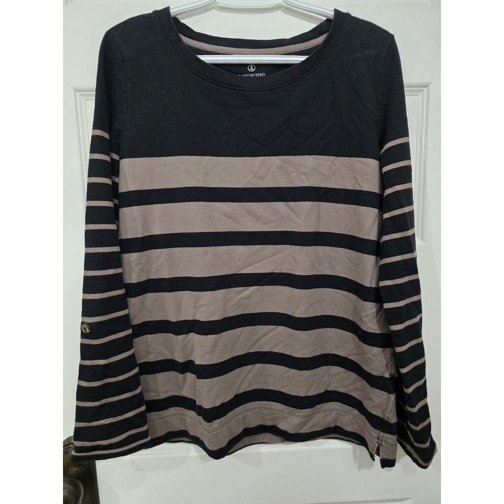 Lands End Womens 100%  Cotton Scoop Neck Blouse Top, Size Medium 10-12